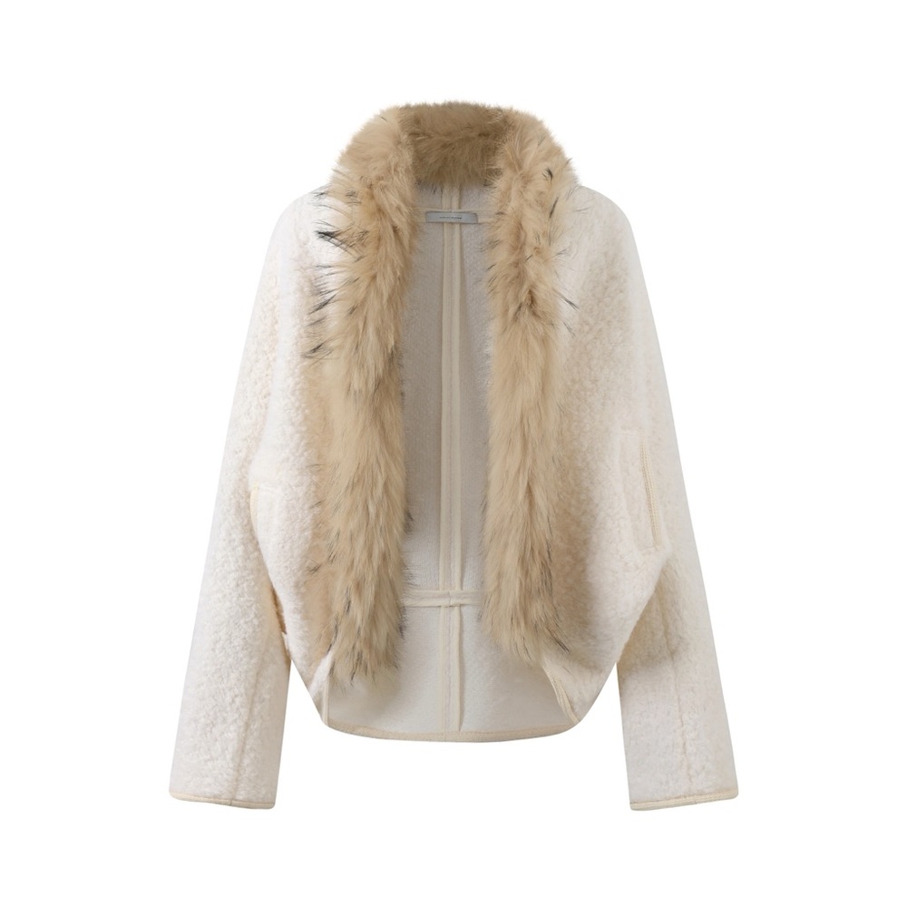 NWT Elegant Cream Faux Fur Women's Cardigan